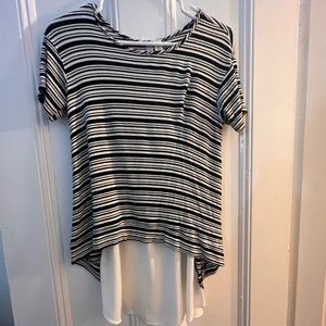 Unique B&W Striped Shirt with Flowy Back